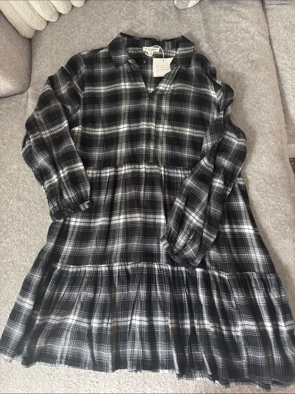 Black & White Plaid Tiered Shirt Dress